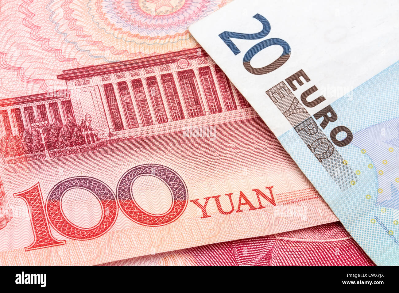 Yuan chinois et l'arrière-plan EURO Banque D'Images