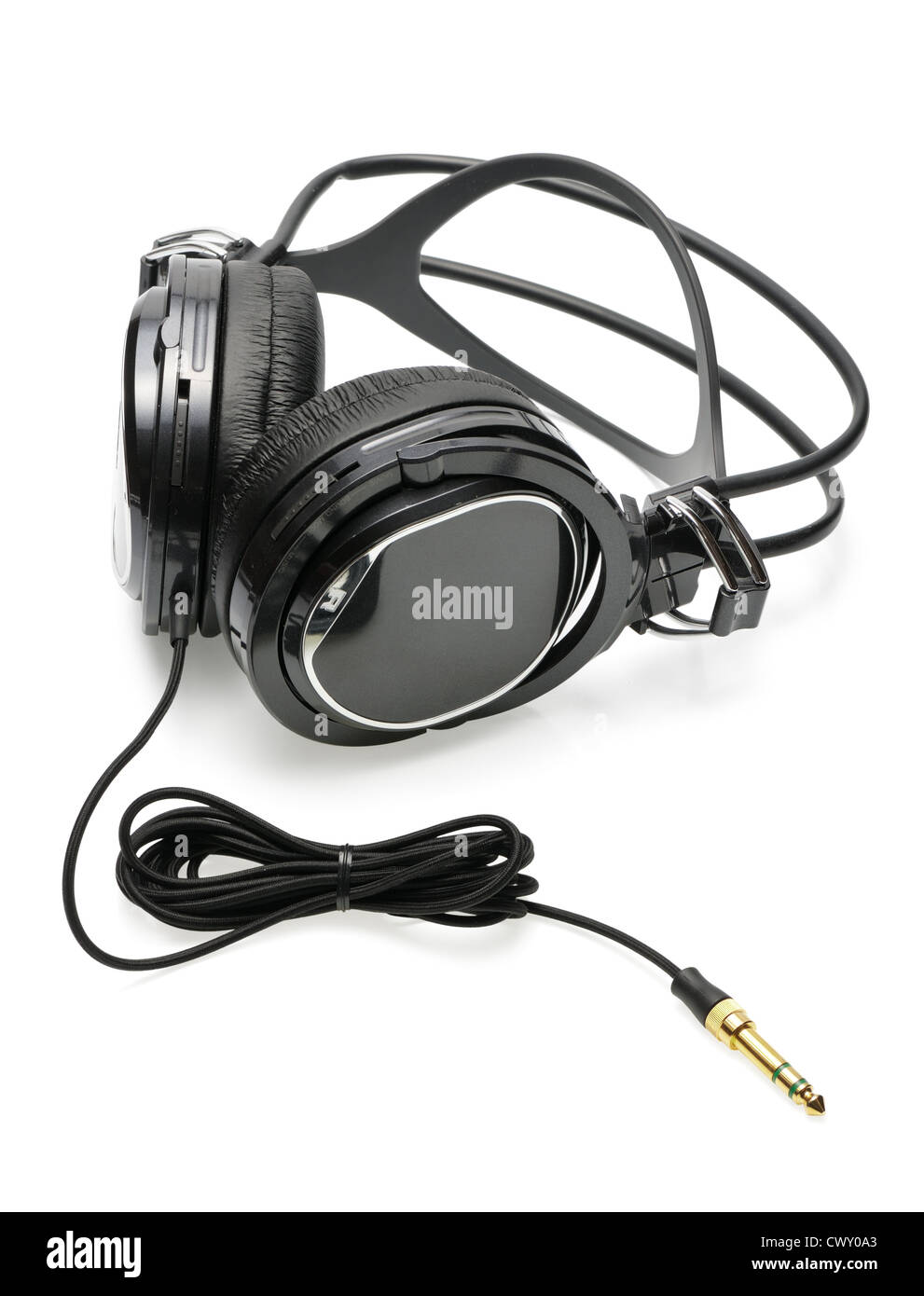 Le casque noir sur fond blanc, isolé. Banque D'Images