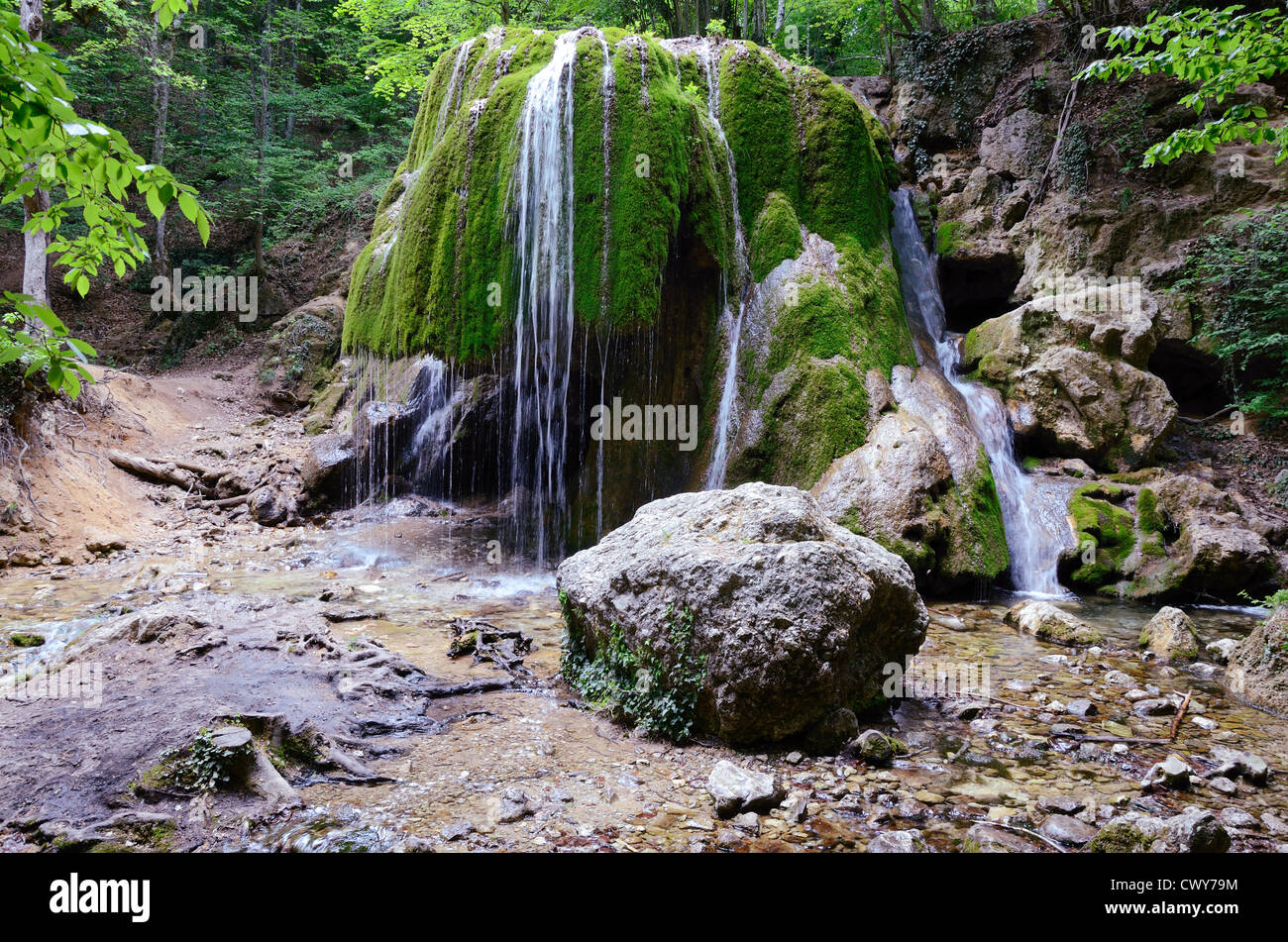Belle cascade de printemps en Crimée) Banque D'Images