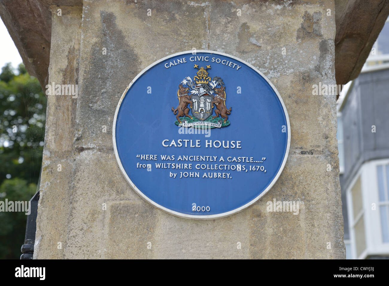 Castle House blue plaque, Calne, Wiltshire, Angleterre, Royaume-Uni Banque D'Images