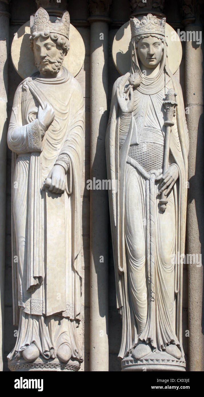 Roi et Reine de Saba, de Notre Dame, Paris, portail de la Sainte Anne Banque D'Images