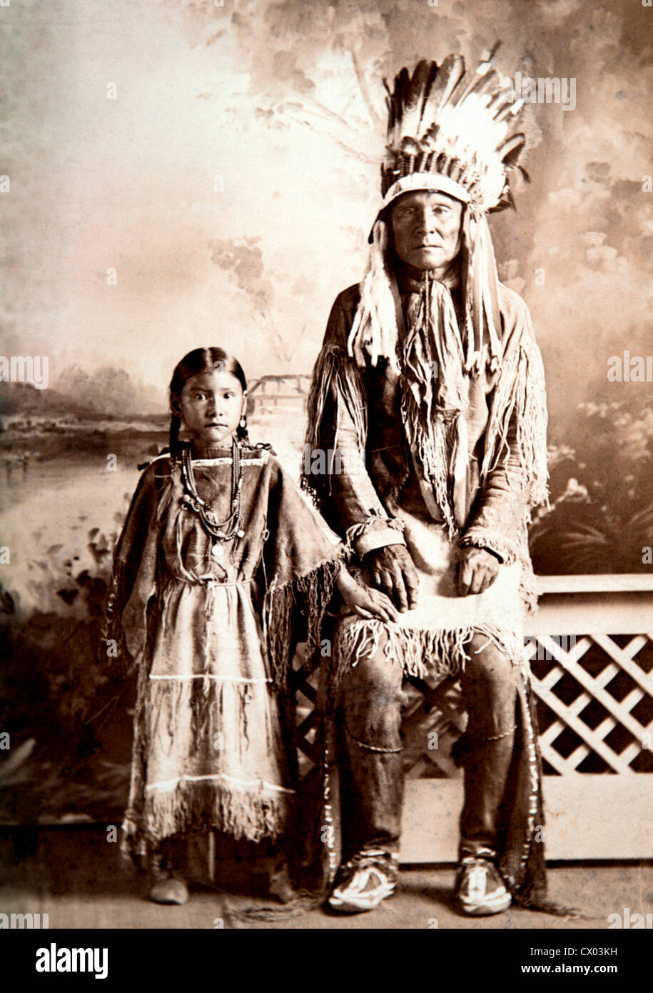 Chef Cheyenne du Nord et sa fille, d'albumen photographie, vers 1880 Banque D'Images