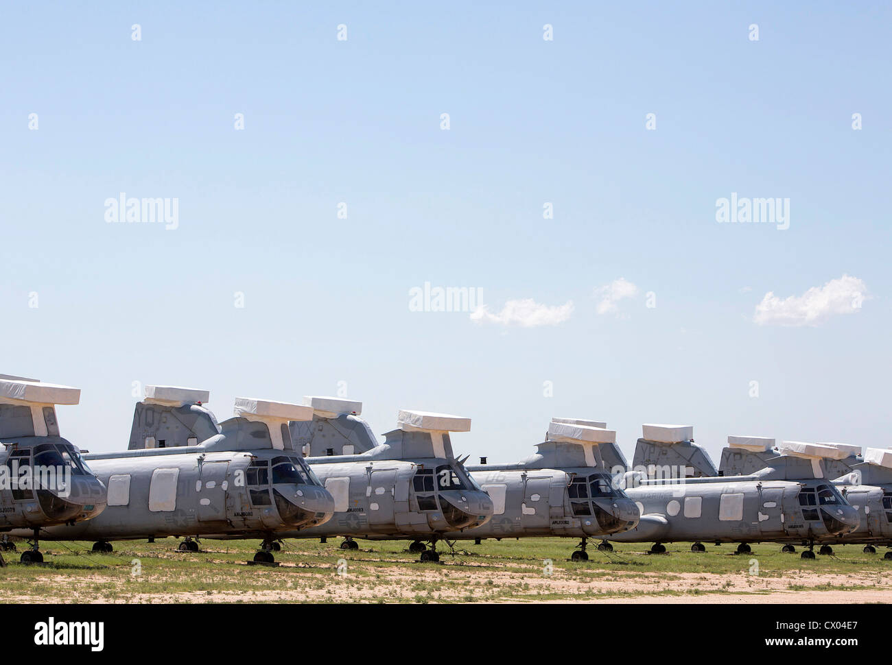 Les hélicoptères CH-46 Sea Knight dans l'entreposage à l'entretien et la régénération de l'aéronautique 309e groupe à la base aérienne Davis-Monthan AFB. Banque D'Images