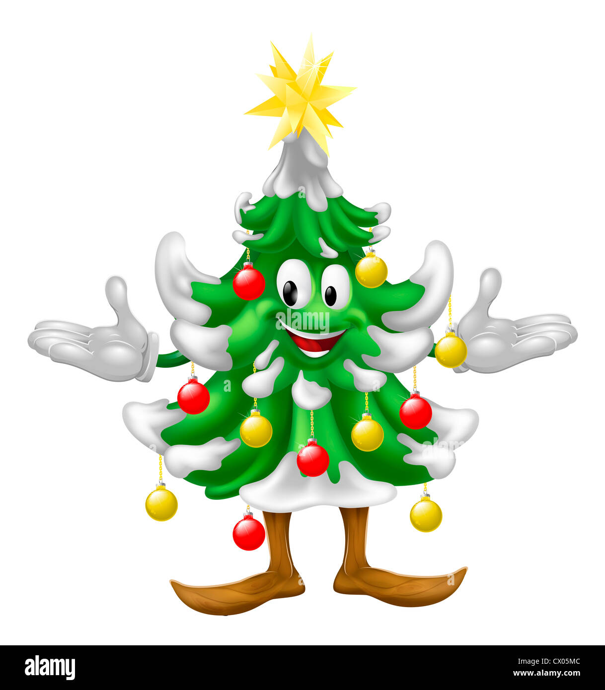 Un arbre de Noël décoré cartoon homme avec une étoile et babioles en haut Banque D'Images