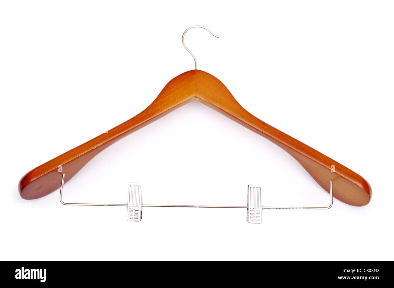 Vêtements-cintre pour pantalon isolé sur blanc. Banque D'Images