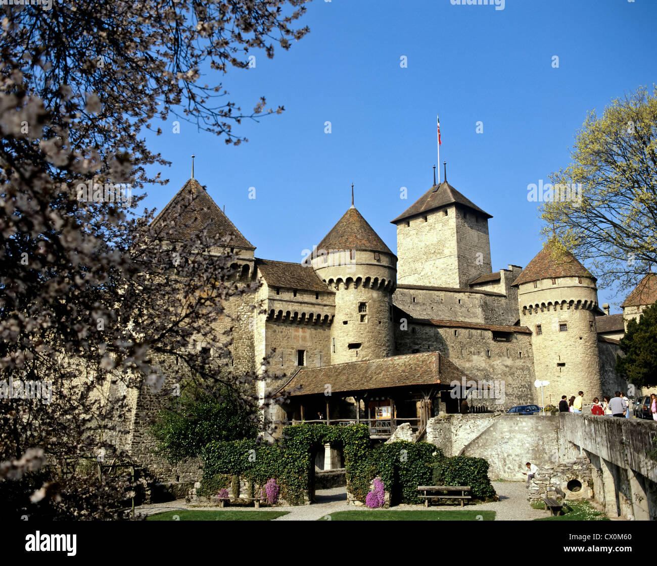 8184. Château de Chillon, Lac Léman, Vaud, Suisse, Europe Banque D'Images