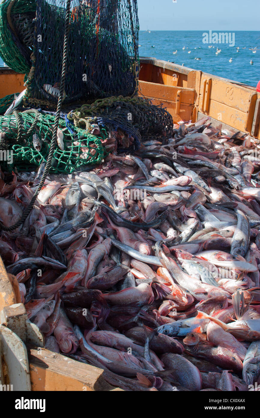 Courriers de chalut, sur un chalutier de pêche commerciale. Banque D'Images