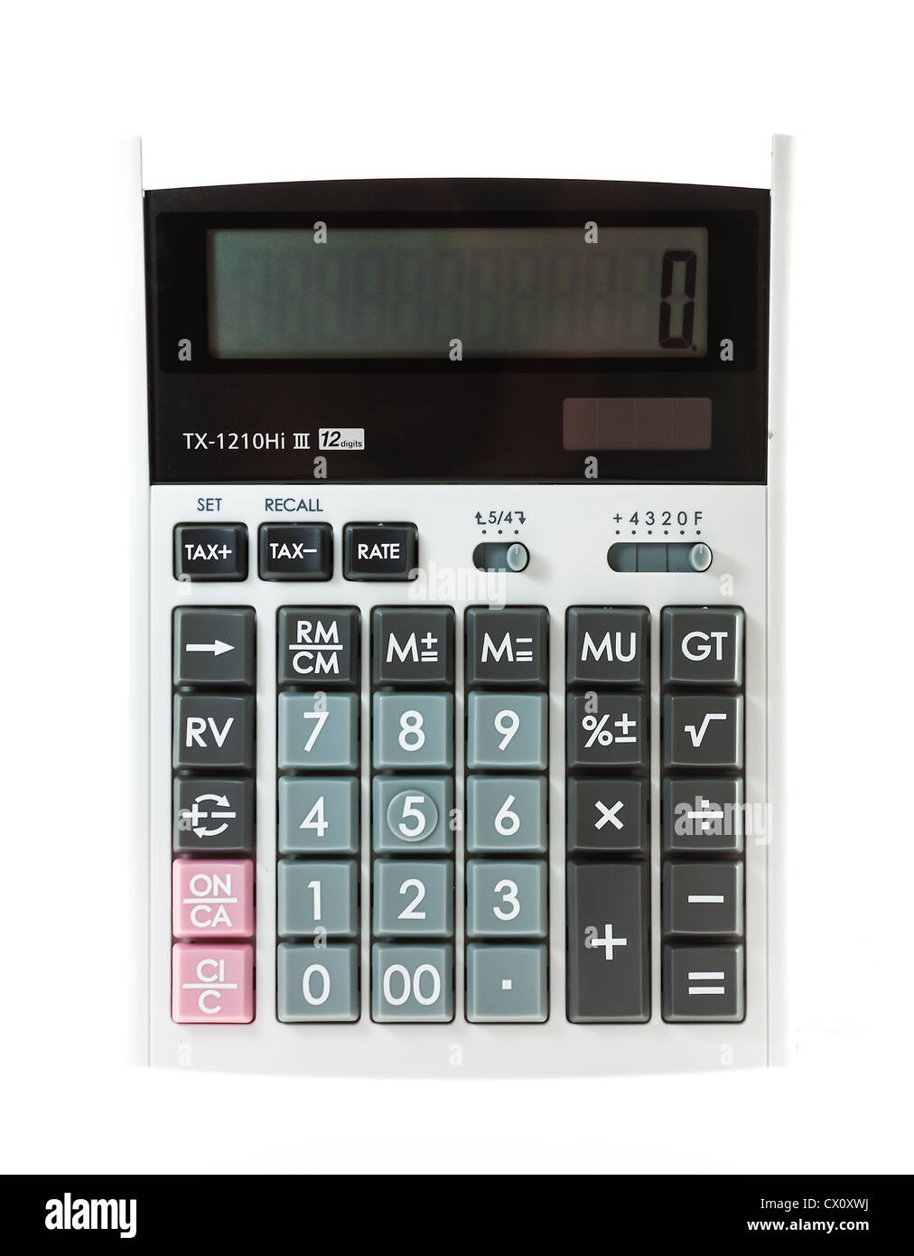 Calculatrice sur fond blanc isoler Banque D'Images
