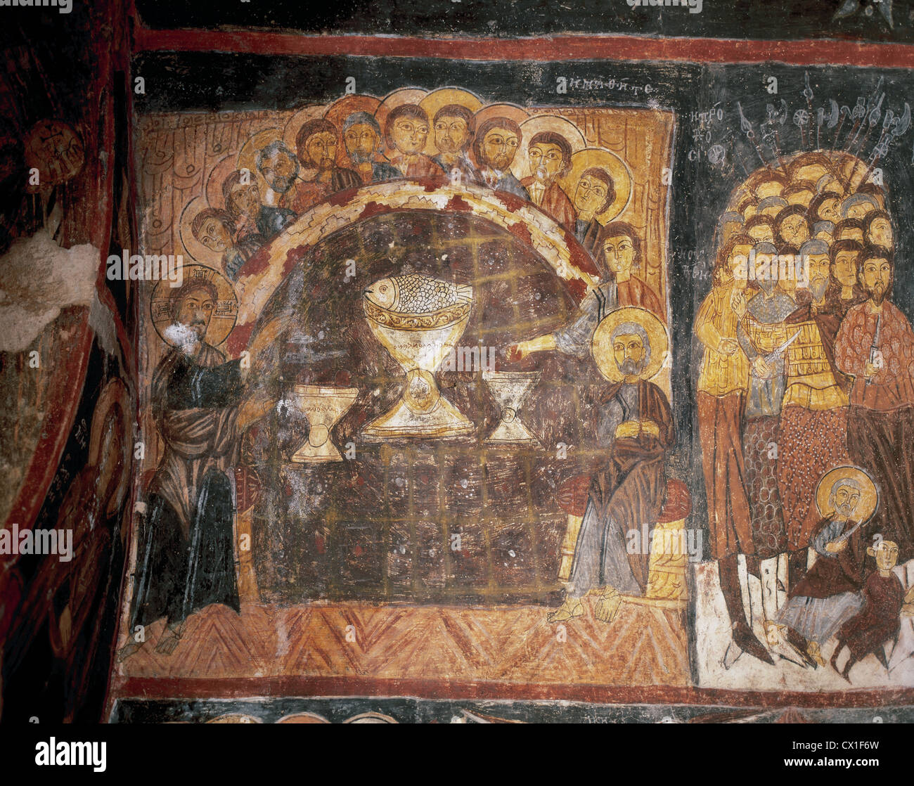 L'art byzantin de la Turquie. Eglise de Saint John. 11e siècle. Fresque représentant la Cène. Gulsehir. Banque D'Images L'art byzantin de la Turquie. Eglise de Saint John. 11e siècle. Fresque représentant la Cène. Gulsehir. Banque D'Images
