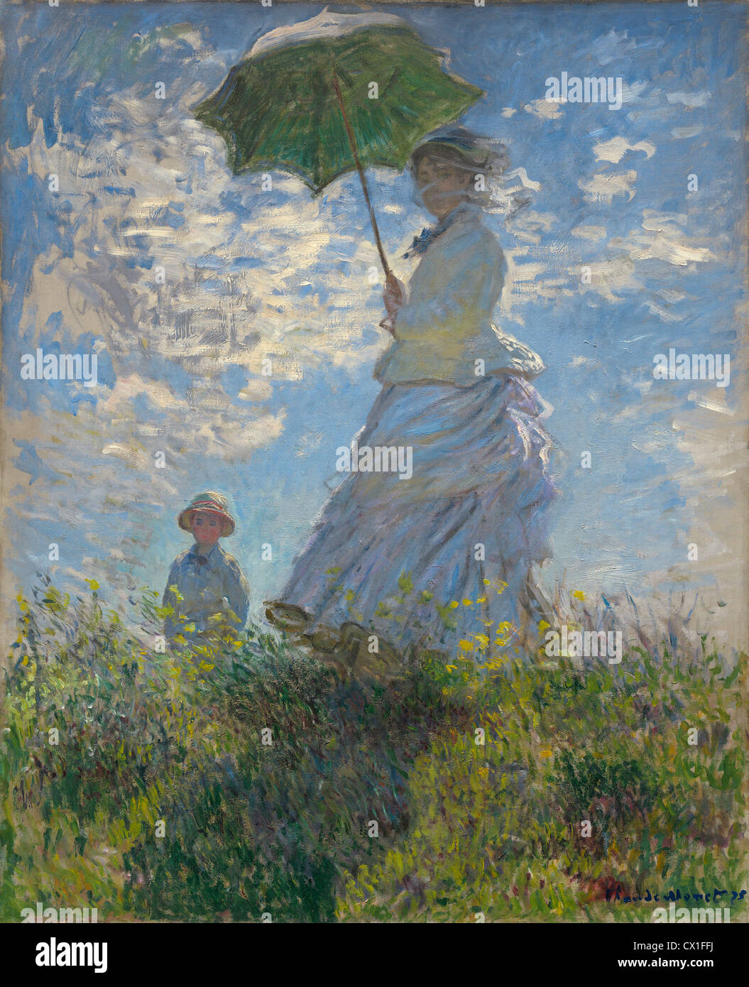 Claude Monet (Français, 1840 - 1926 ), la femme à l ombrelle - Madame Monet et son fils, 1875, huile sur toile Banque D'Images
