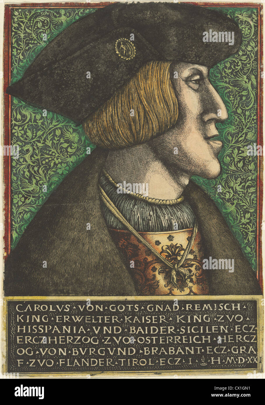 Daniel Hopfer I et Hieronymus Hopfer, Charles V, empereur romain saint, Allemand, ch. 1470 - 1536, 1521 Banque D'Images
