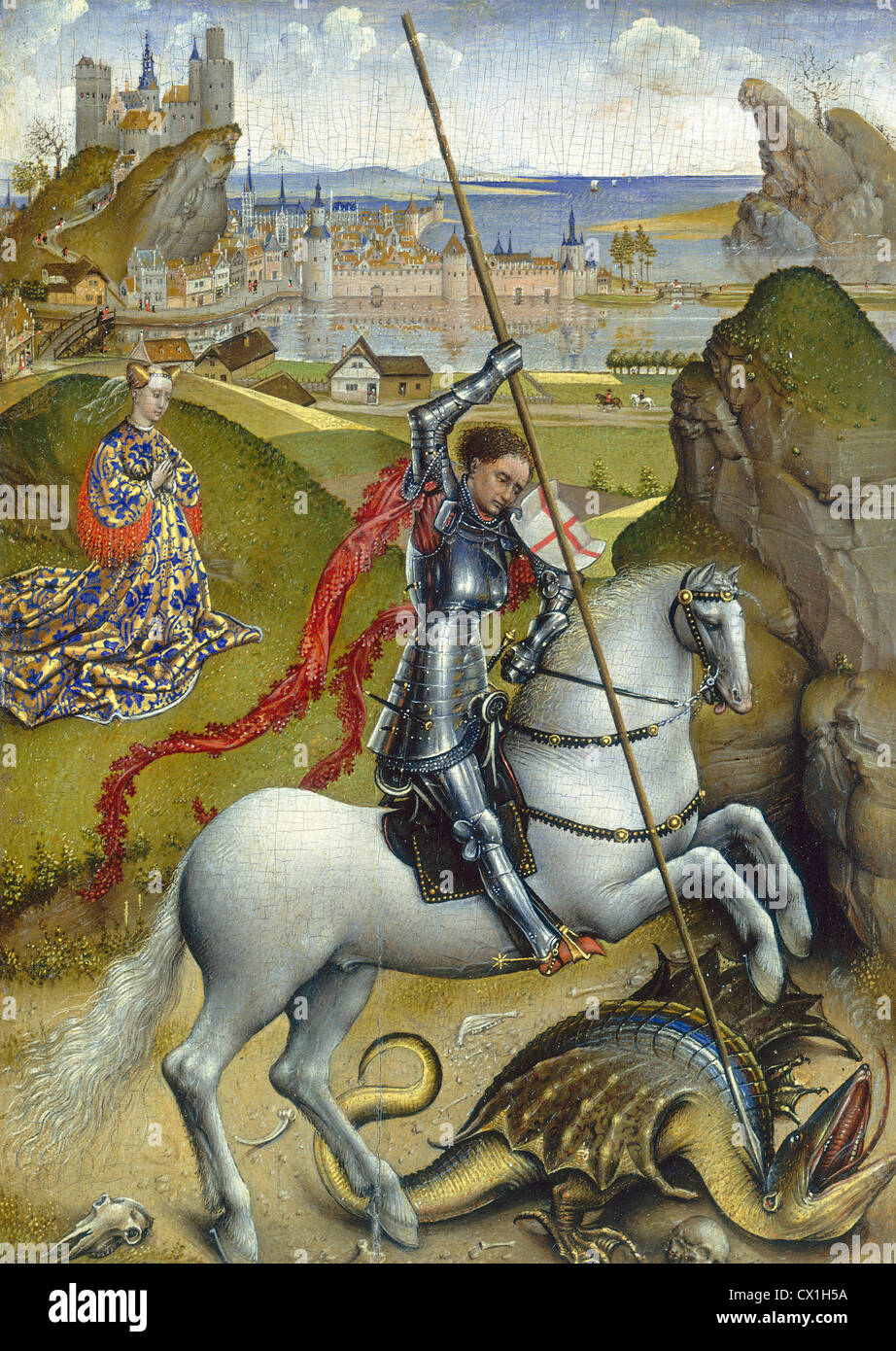 Rogier van der Weyden, Saint George et le Dragon, Russisch, 1399/1400 - 1464, ch. 1432/1435, huile sur panneau Banque D'Images