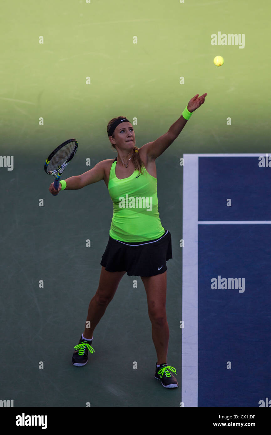 Victoria Azarenka (BLR) qui se font concurrence dans la women's finales à l'US Open 2012, le tournoi de tennis de Flushing, New York. Banque D'Images