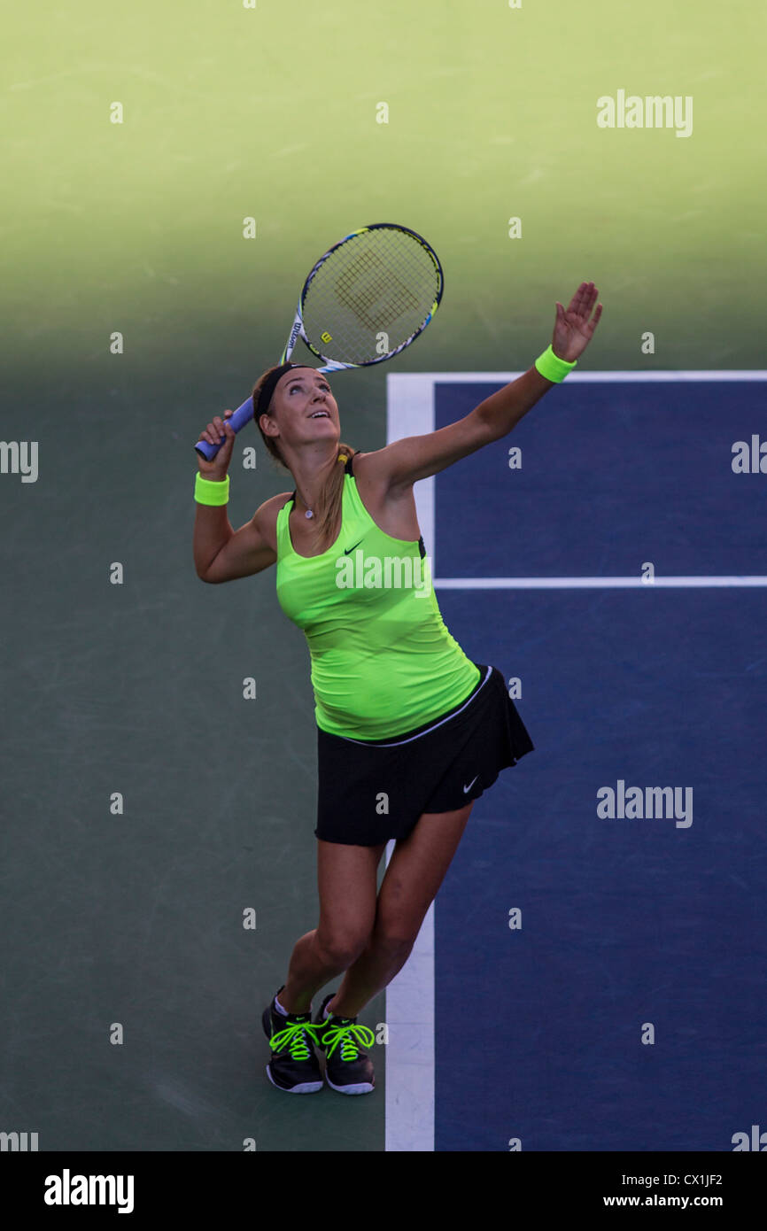 Victoria Azarenka (BLR) qui se font concurrence dans la women's finales à l'US Open 2012, le tournoi de tennis de Flushing, New York. Banque D'Images