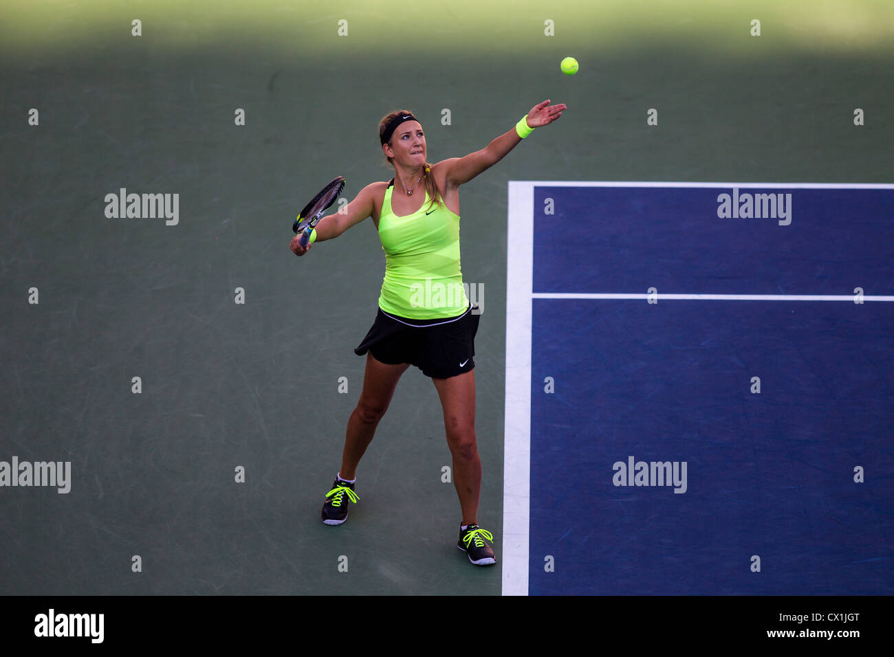 Victoria Azarenka (BLR) qui se font concurrence dans la women's finales à l'US Open 2012, le tournoi de tennis de Flushing, New York. Banque D'Images