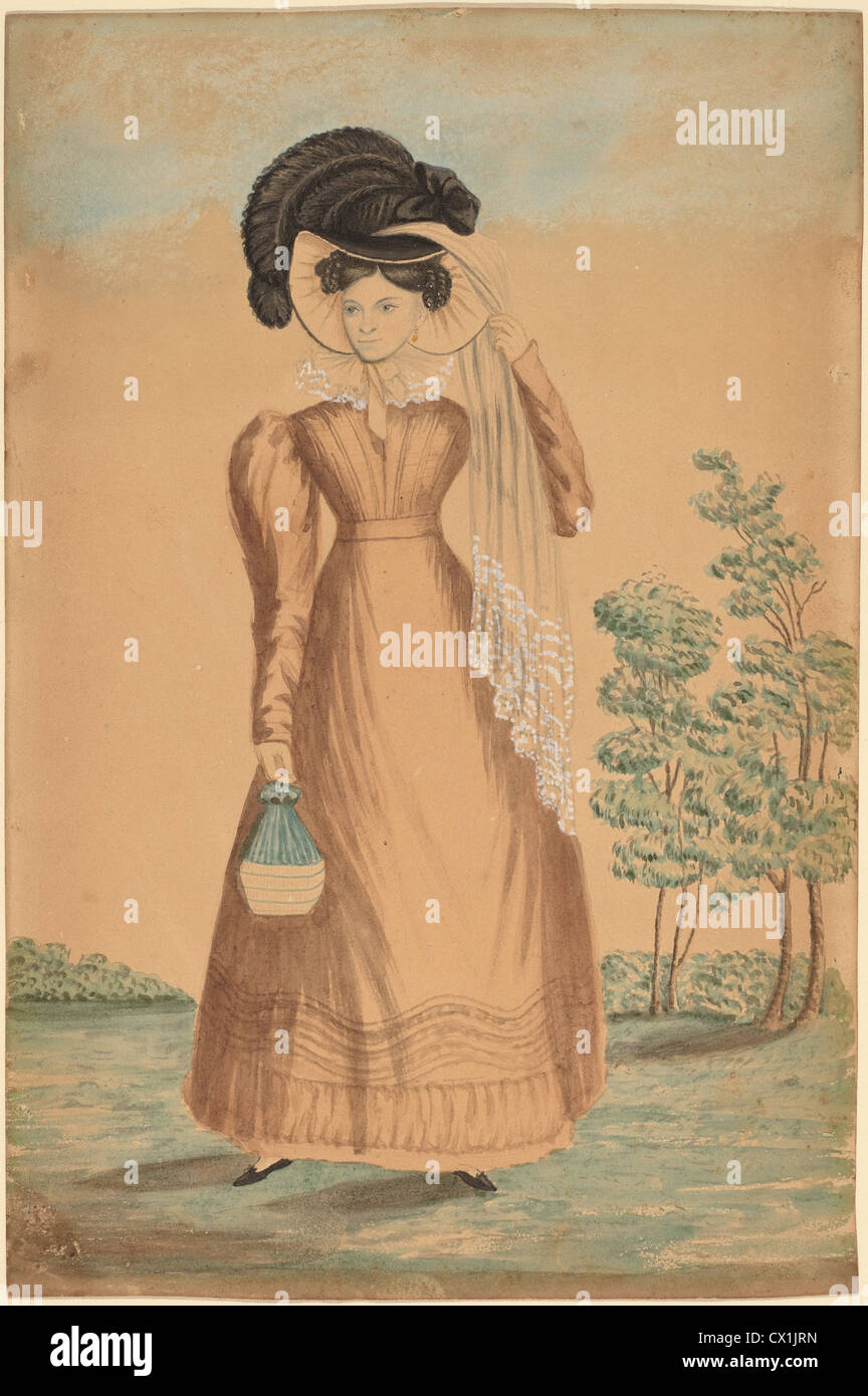 19ème siècle américain, Femme au chapeau à plume, ch. 1825, aquarelle Photo  Stock - Alamy