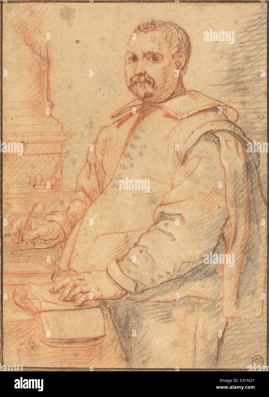 Cornelis Visscher (Néerlandais, 1629 - 1662 ), un scribe, rouge et craie noire sur papier vergé Banque D'Images Cornelis Visscher (Néerlandais, 1629 - 1662 ), un scribe, rouge et craie noire sur papier vergé Banque D'Images