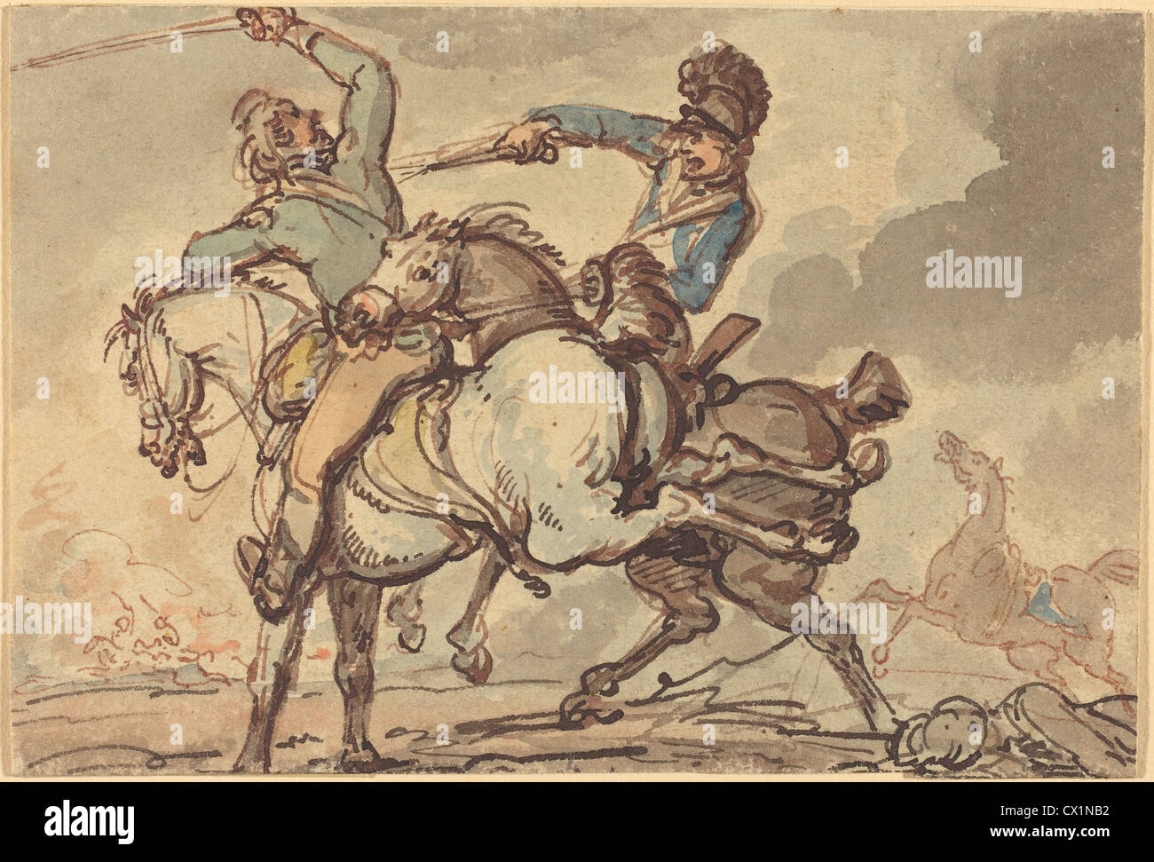 Thomas ROWLANDSON (britannique, 1756 - 1827 ), l'escarmouche de cavalerie, Aquarelle avec plume et encre brune et noire sur papier vergé Banque D'Images