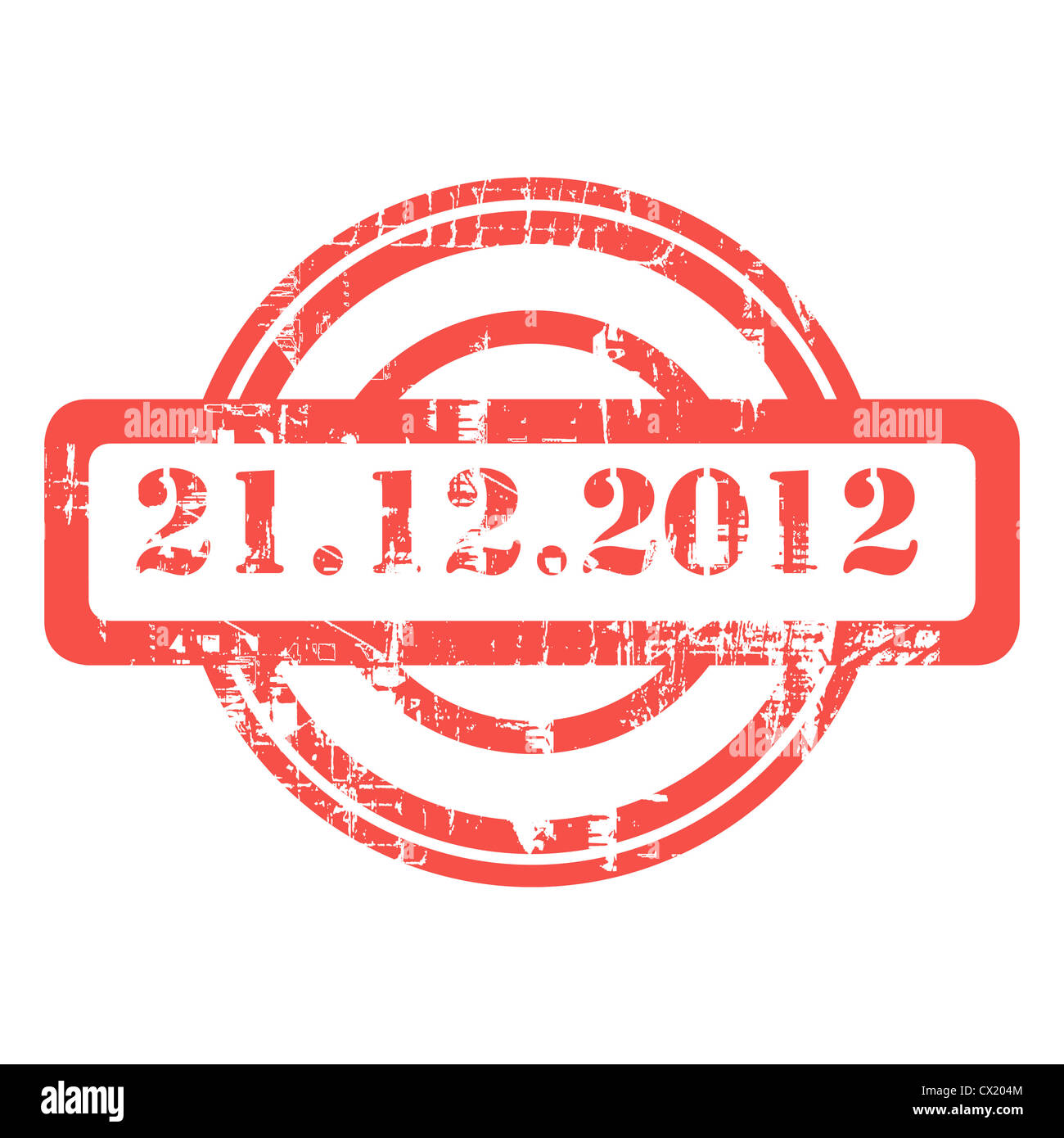 Prophétie maya, 21 décembre 2012, utilisé red grunge stamp isolé sur fond blanc. Banque D'Images
