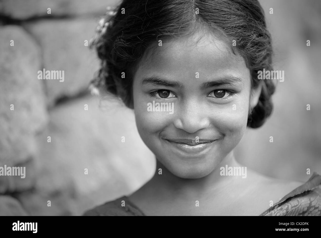 Girl portrait indien de l'Andhra Pradesh en Inde du Sud, monochrome Banque D'Images