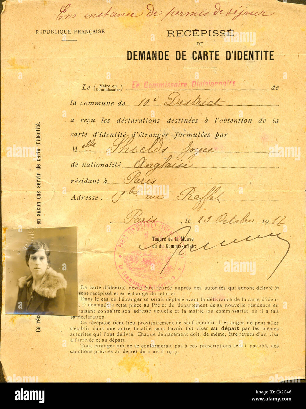 Carte d'identité française avec photographie du titulaire Banque D'Images