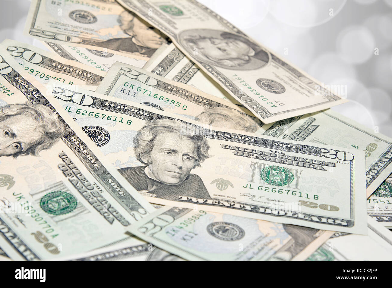 Pile des Etats-Unis d'Amérique vingt dollars Background Banque D'Images