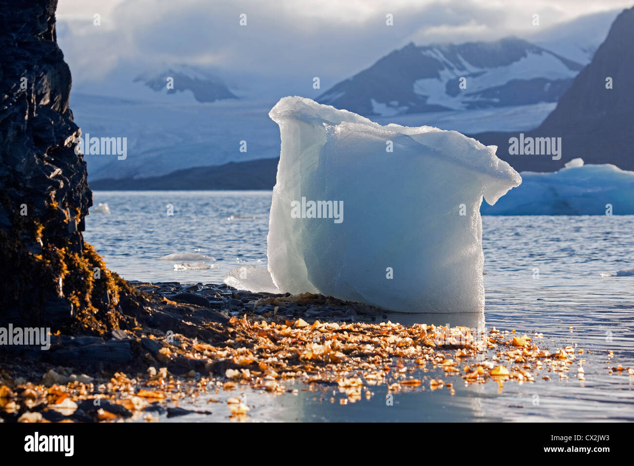Gros bloc de glace cassée sur le rivage du glacier sur la plage au Svalbard, Spitzberg, Norvège Banque D'Images