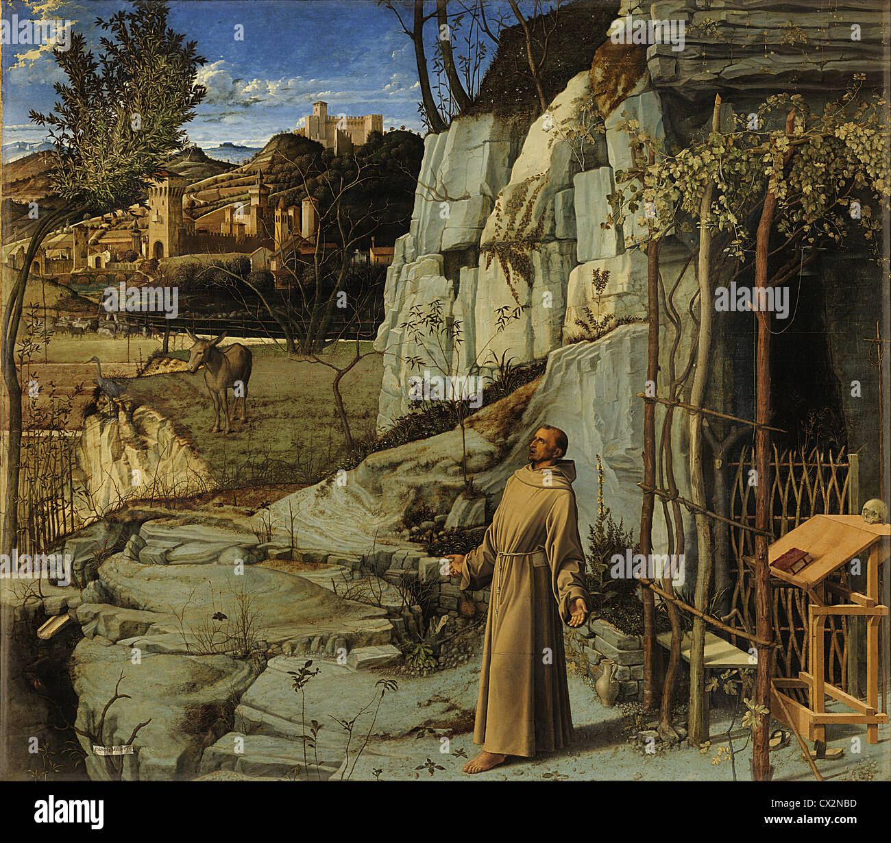 Saint François dans le désert (vers 1480) de Giovanni Bellini - Très haute qualité de l'image de l'œuvre Banque D'Images