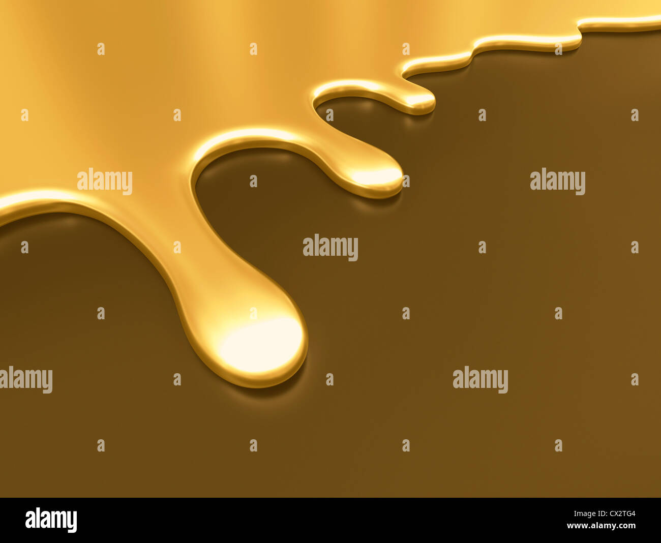 Golden liquide s'écoulant sur la surface. Banque D'Images