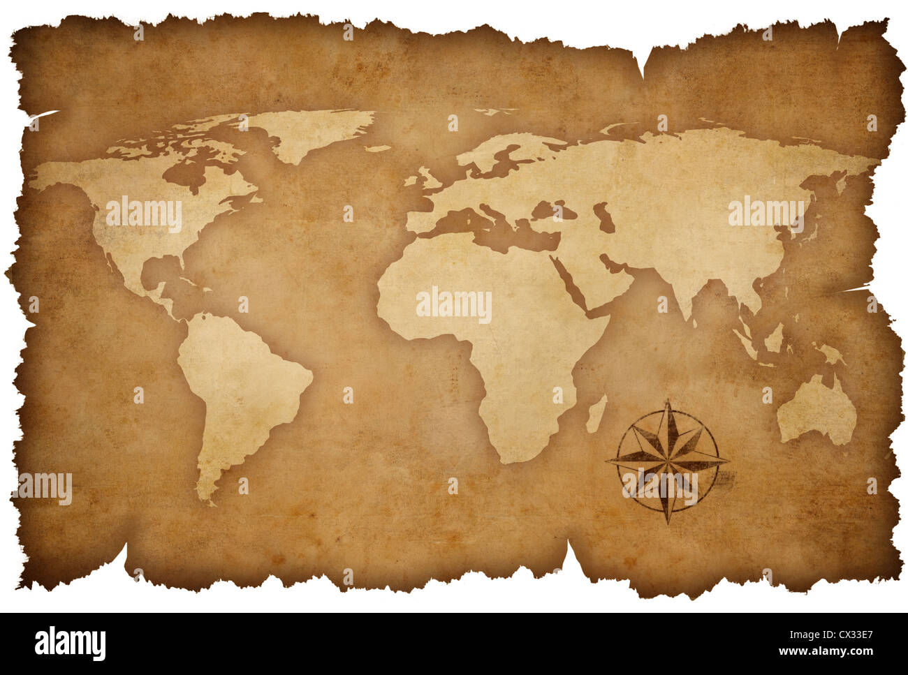 Carte du monde grunge background avec compass rose Banque D'Images