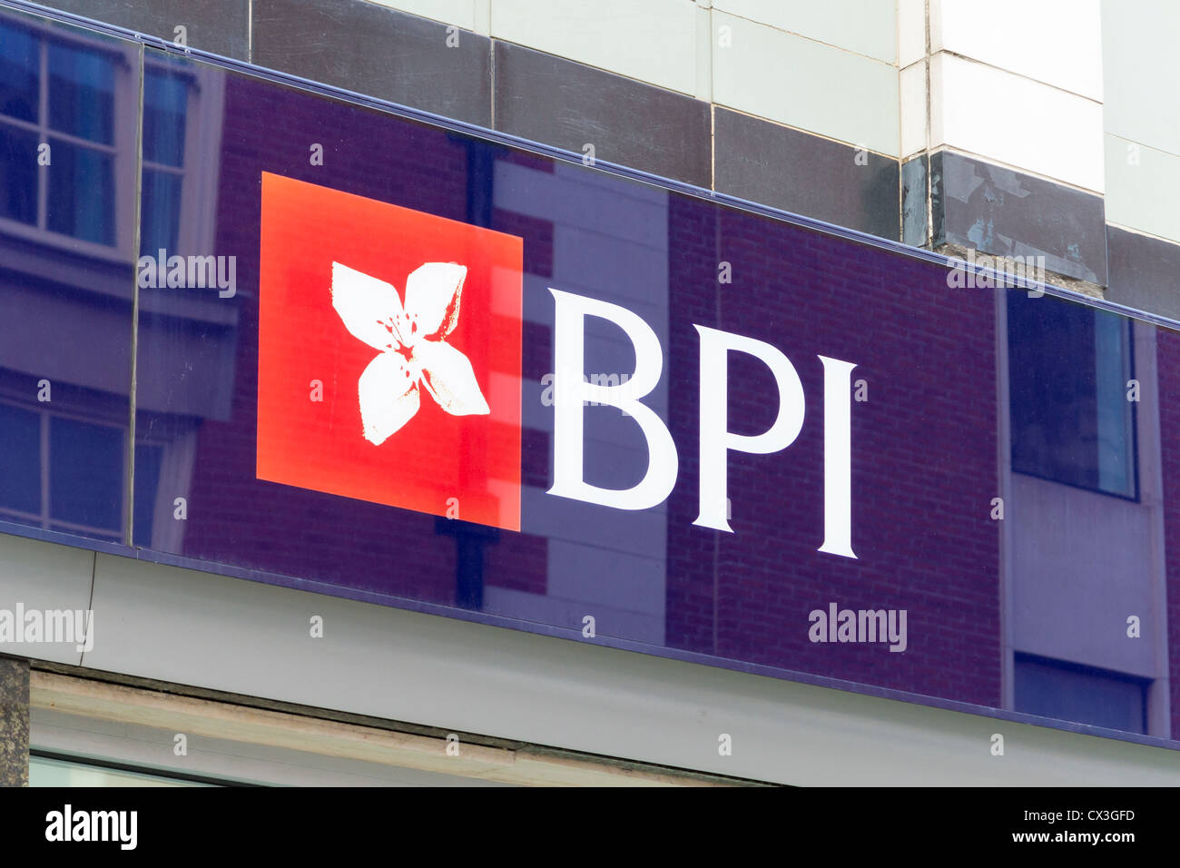 Logo de la banque portugaise BPI, Banco Portugues de Investimento, London, UK Banque D'Images