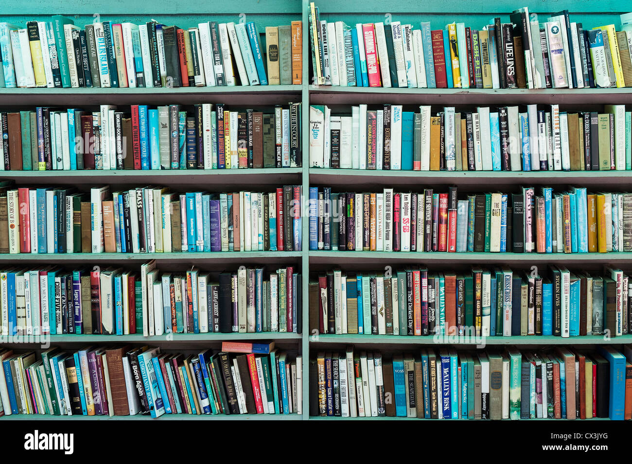 Livres sur une étagère. Banque D'Images