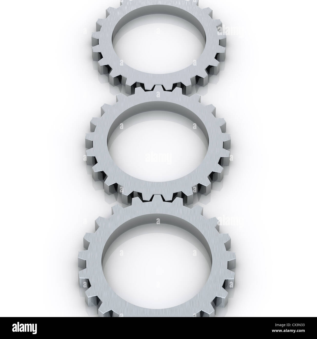 Trois Pignons Travailler ensemble - 3 silber-graue Zahnräder in einer Reihe  auf weissem Hintergrund Photo Stock - Alamy