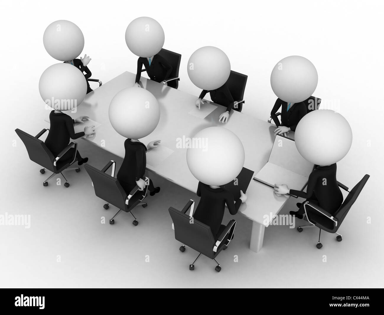 Le rendu 3D d'un groupe de petits gars - table de conférence Banque D'Images