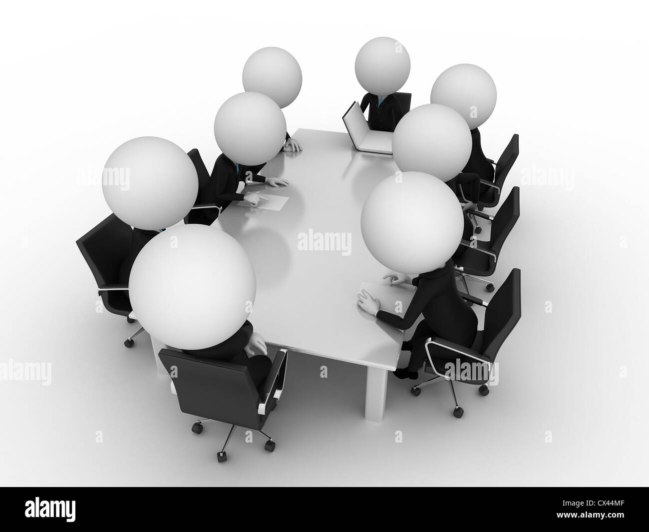 Le rendu 3D d'un groupe de petits gars - table de conférence Banque D'Images