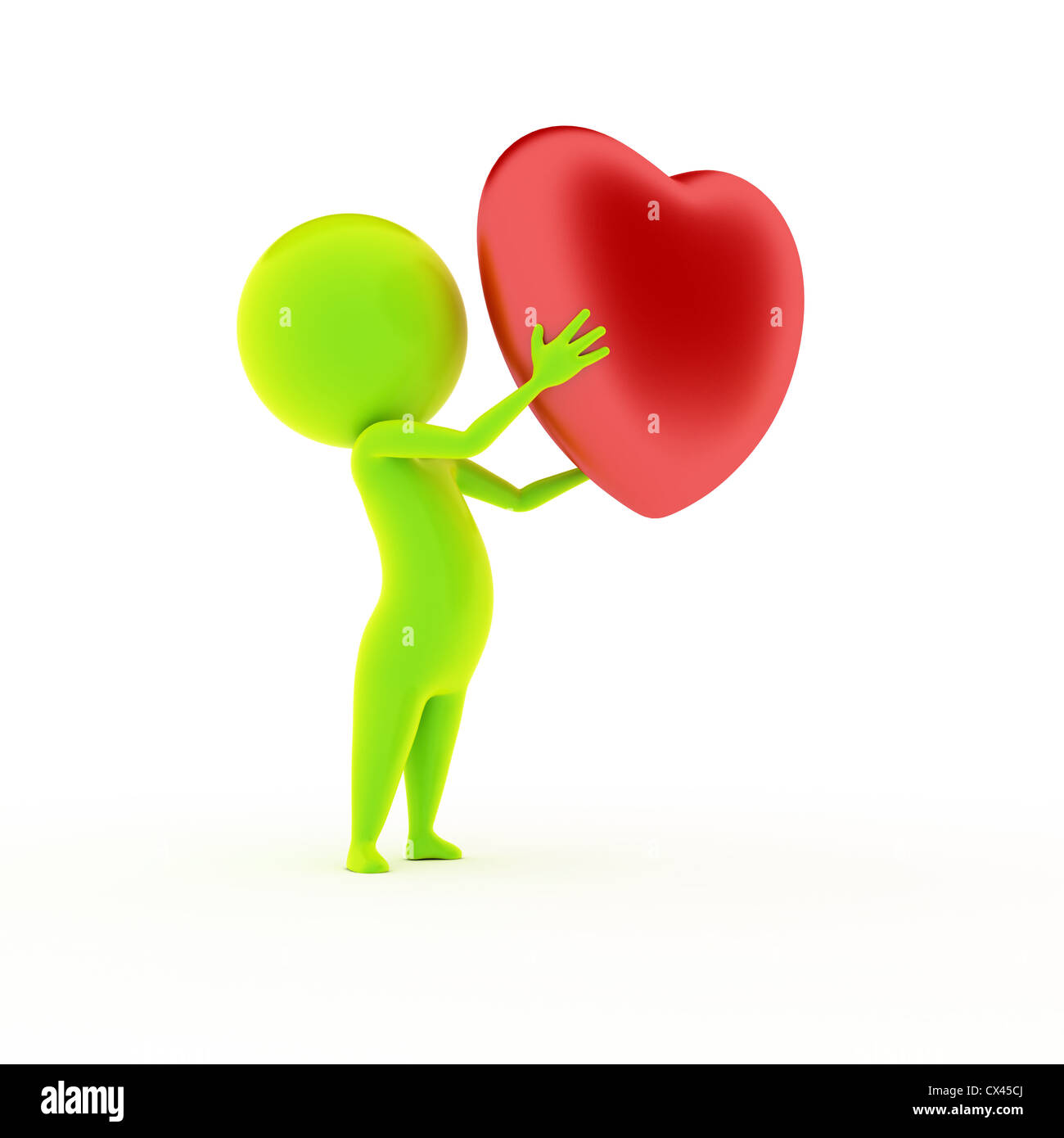 Rendu 3d illustration d'un peu de vert guy tenant un cœur Banque D'Images