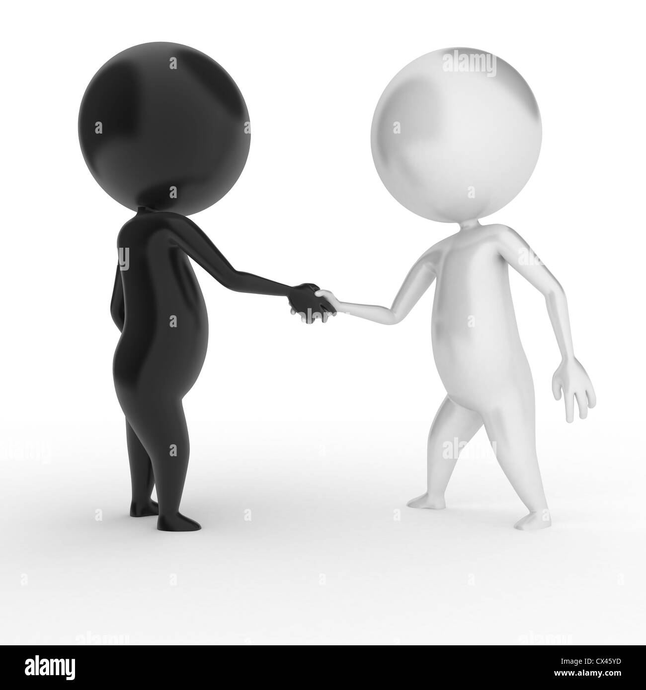 Rendu 3d illustration de deux petits gars shaking hands Banque D'Images