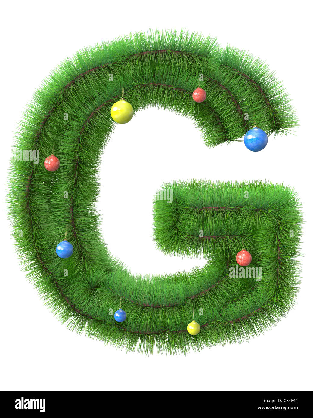 Lettre G faite de branches d'arbre de Noël isolé sur fond blanc Banque D'Images