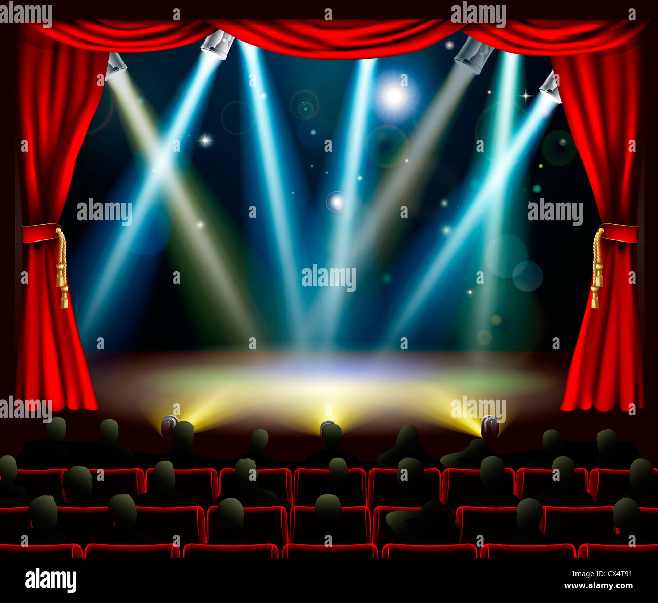 En regardant la silhouette de l'auditoire avec l'étape étape met en lumière Banque D'Images