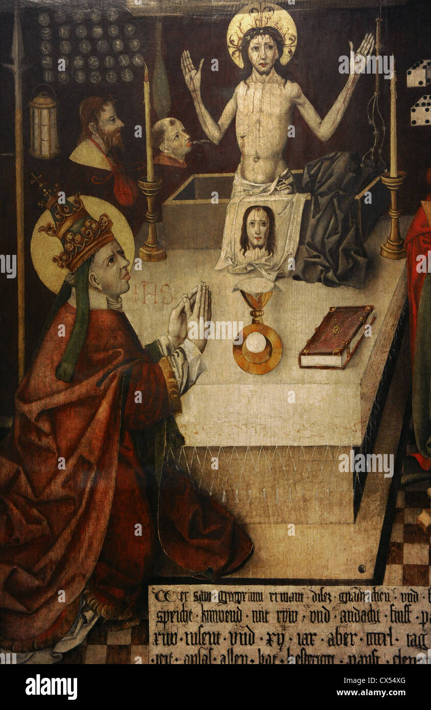 Jan Polack (1435-1519). Messe de Saint Grégoire. Augsbourg, 1496. Peinture sur bois. Musée d'histoire allemande. Berlin. L'Allemagne. Banque D'Images