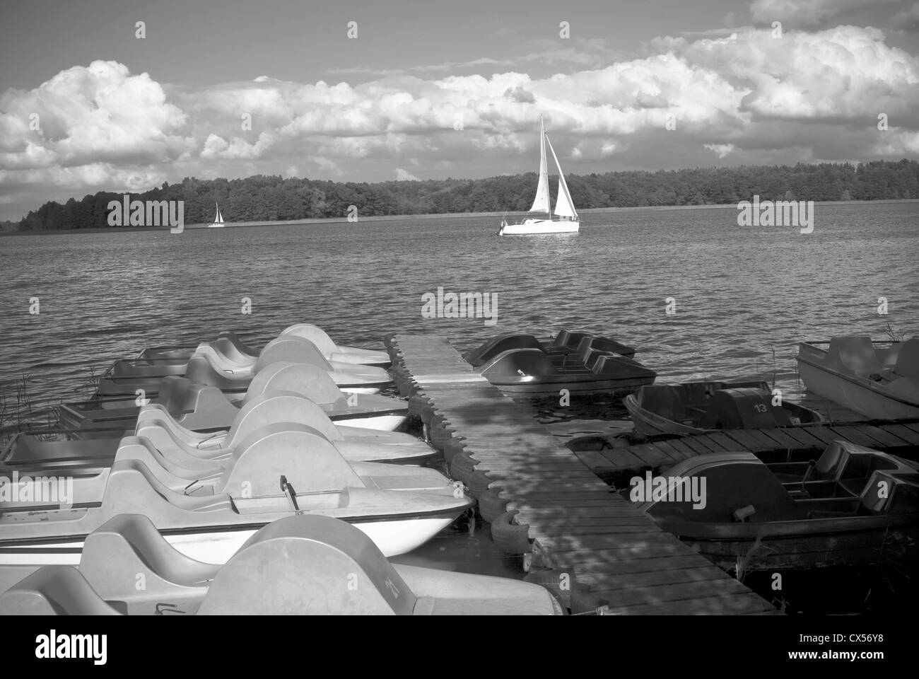 Pédalos amarrés à la marina sur le lac . Banque D'Images