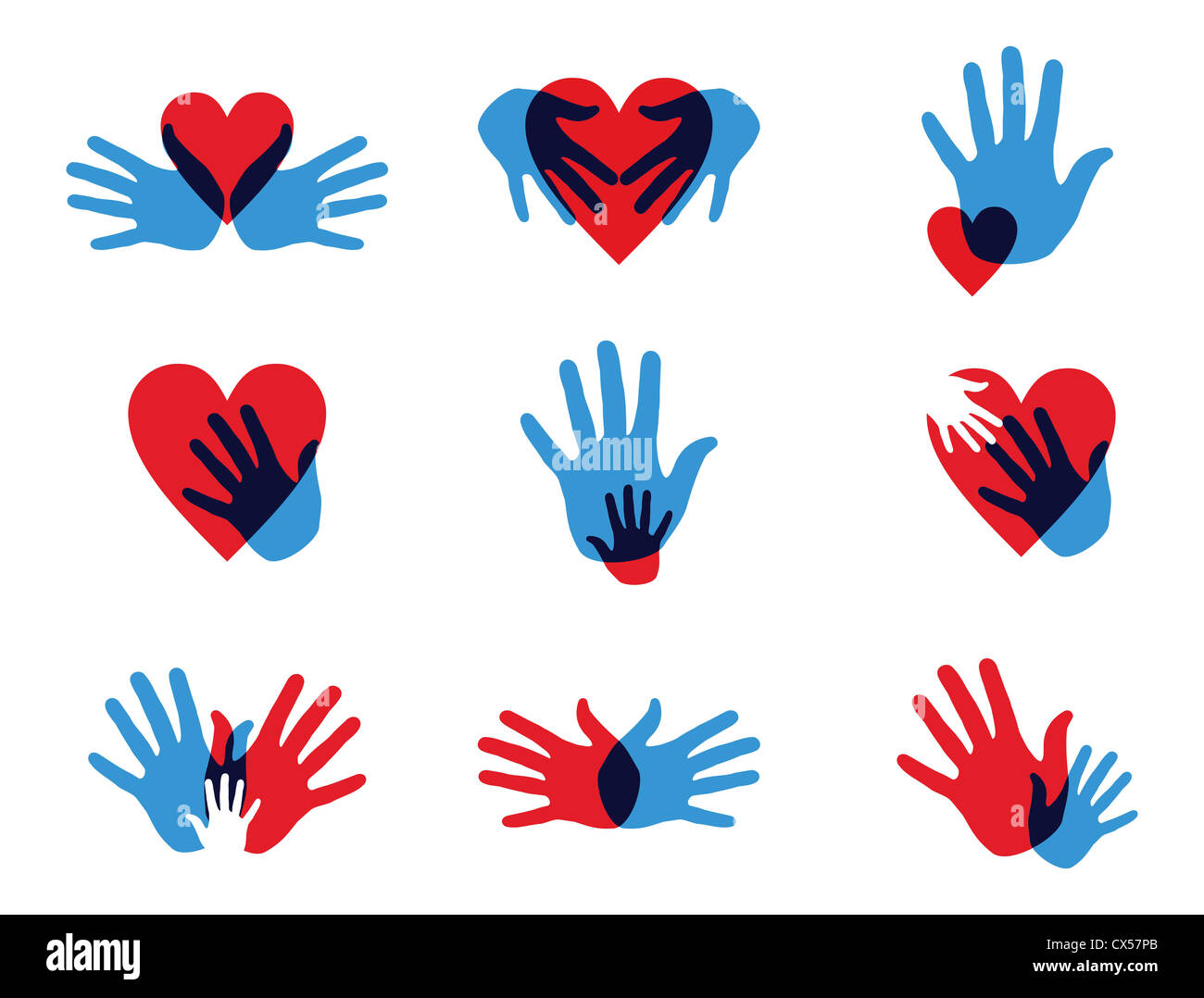 Multicolor diversité créative mains icon set. Couches d'illustration vectorielle pour une manipulation facile et coloris. Banque D'Images