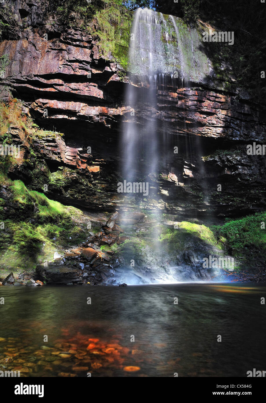 Sgwd Henrhyd Henrhyd Henrhyd (cascade ou chutes) dans Powys, Pays de Galles, est la plus haute chute d'eau dans le sud du Pays de Galles avec une chute de 90 pieds). Banque D'Images