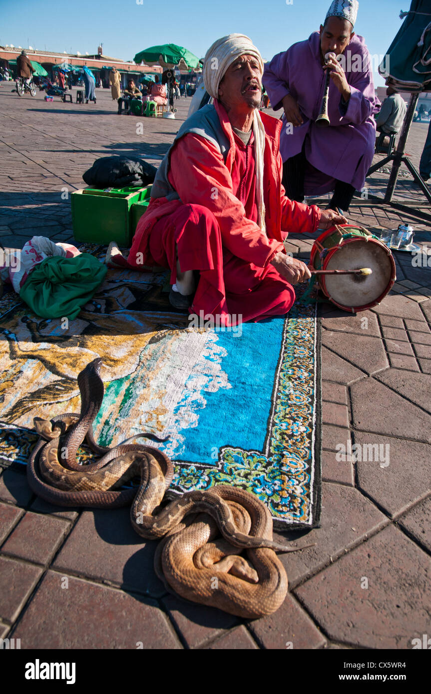 Le Maroc célèbre la Place Jemma el-Fna charmeurs. Banque D'Images