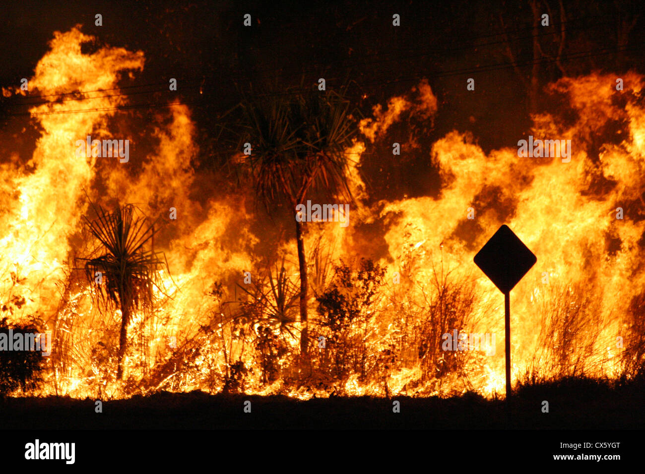 La nuit, les feux de brousse en Australie Banque D'Images