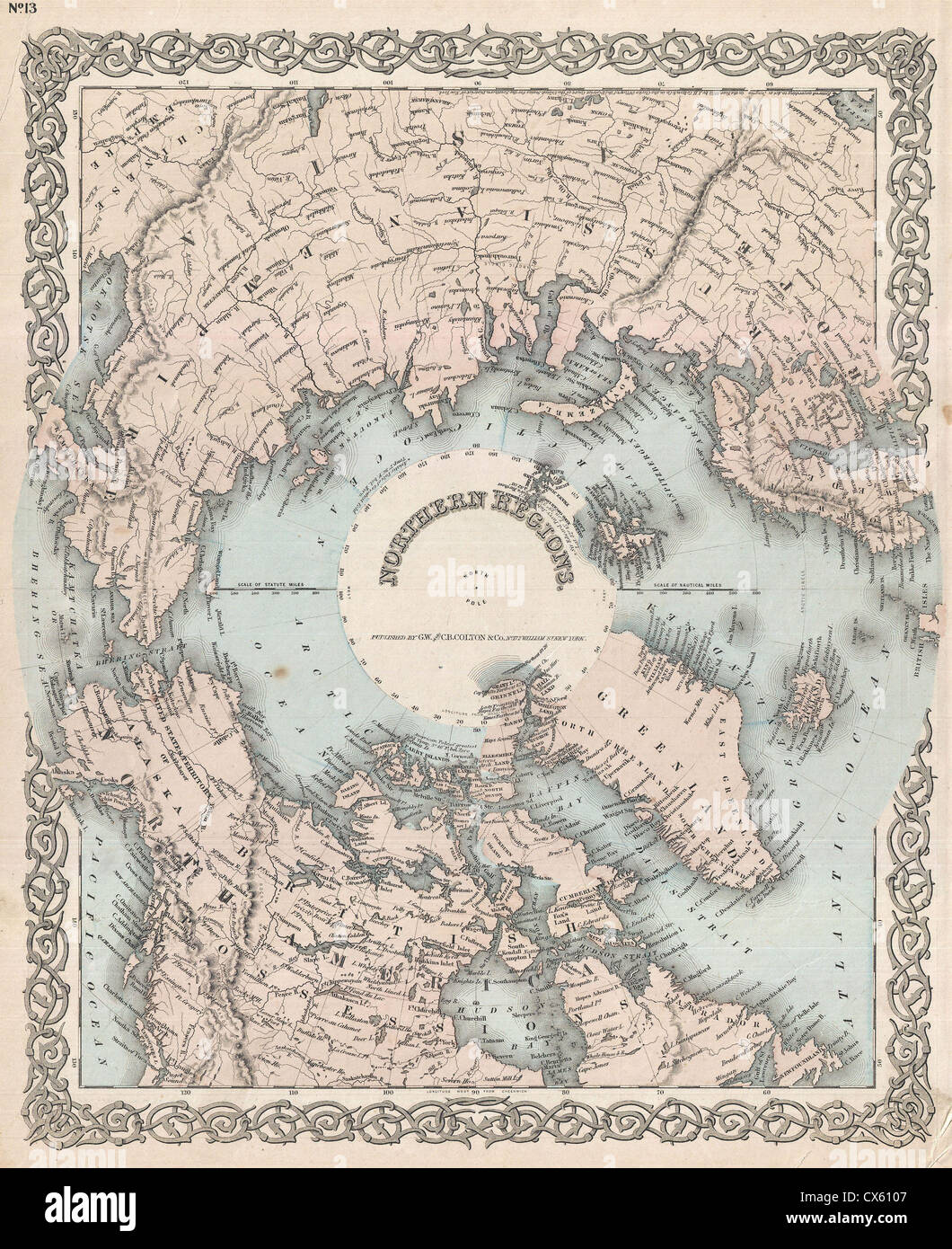 Colton 1873 Carte de l'Arctique ou pôle Nord Banque D'Images