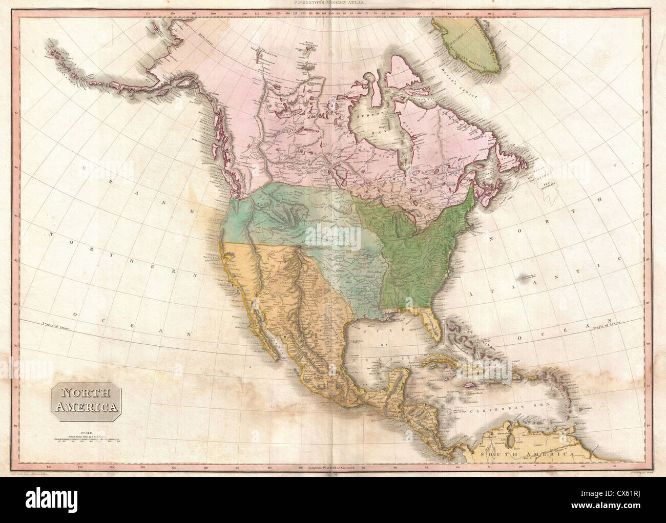 Pinkerton 1818 Carte de l'Amérique du Nord Banque D'Images