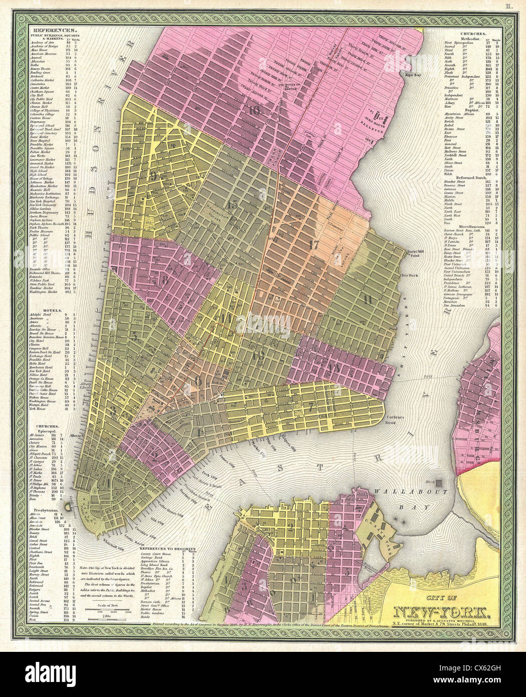 Mitchell 1848 Plan de New York City Banque D'Images