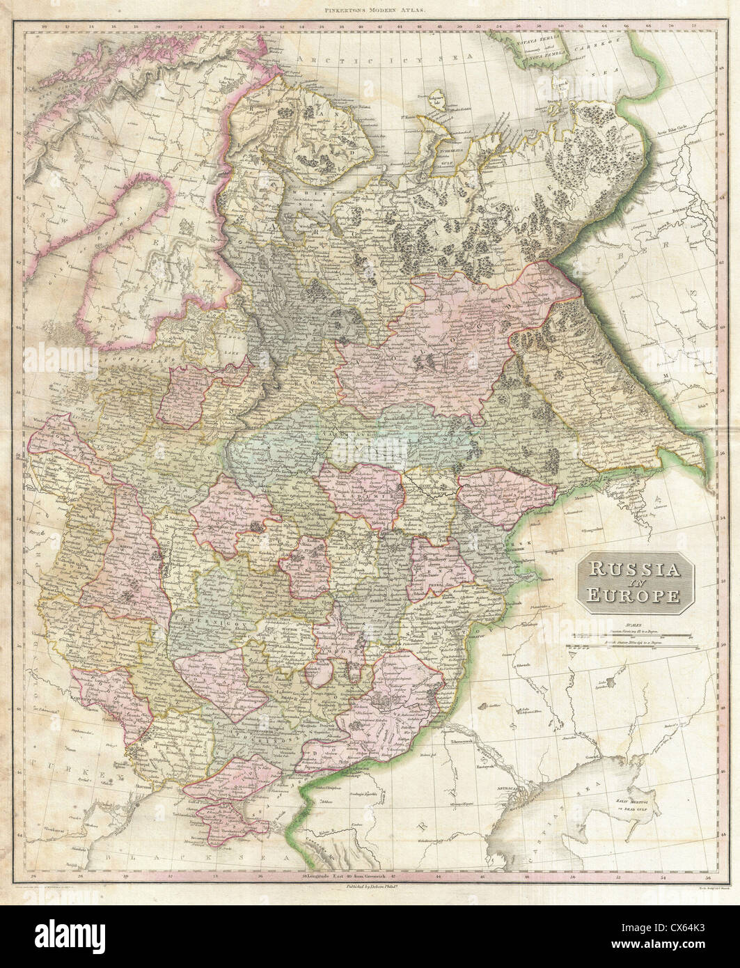 Pinkerton 1818 Carte de la Russie en Europe Banque D'Images