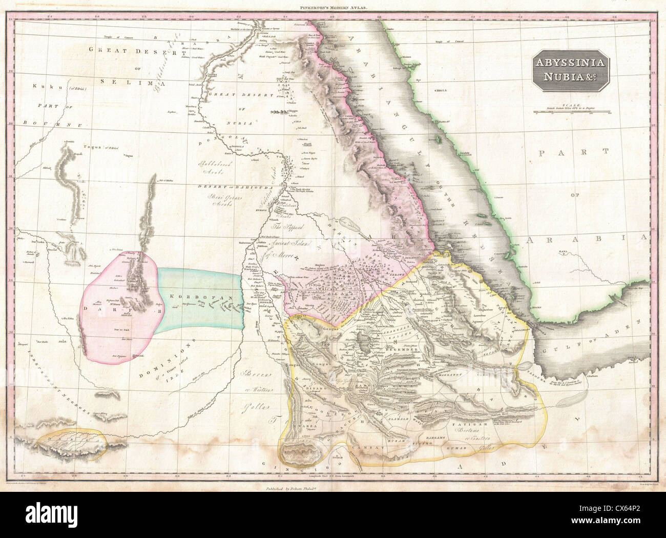 1818 Pinkerton Plan de la Nubie, le Soudan et l'Abyssinie Banque D'Images